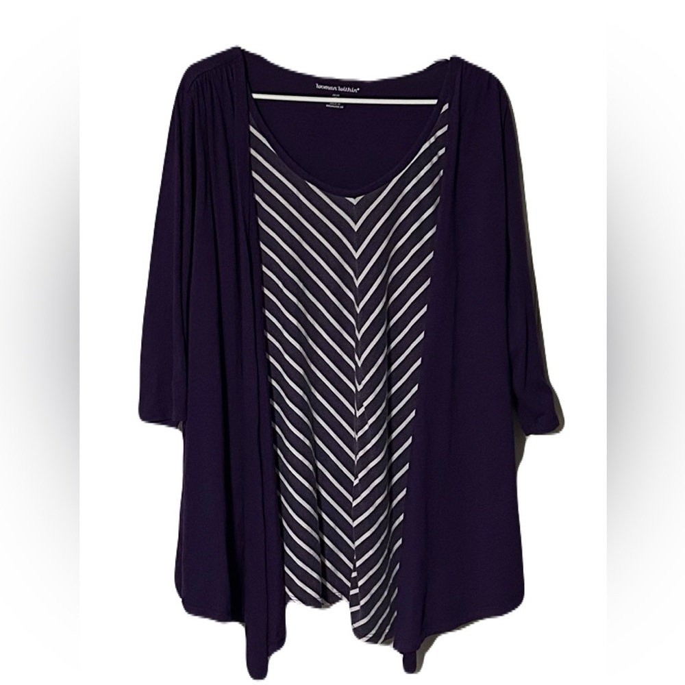 Woman‎ Within Purple and White Sweater